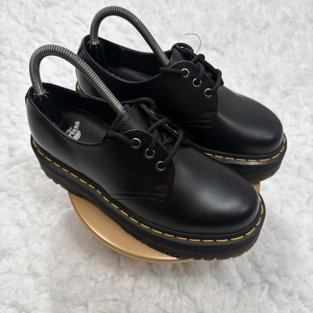 Women's Dr. Martens 1461 Quad Black Leather Platform Shoes, Size 8 Chunky Tread